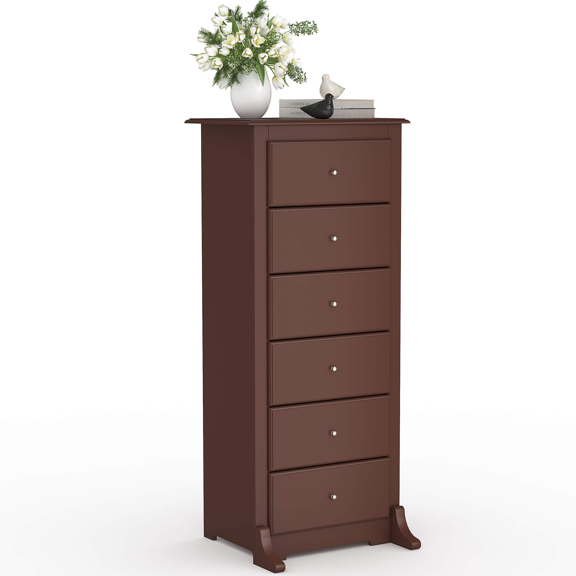 Sweetcrispy Tall 6-Drawer Wooden Dresser for Bedroom and Living Room Brown
