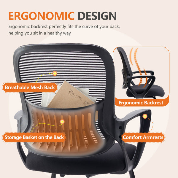Sweetcrispy Office Chair with Storage Basket for Office