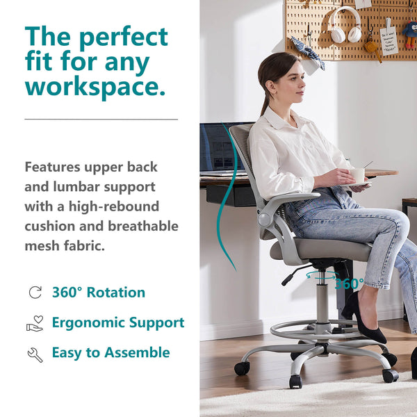 Sweetcrispy Office Chair with Reversible Armrest Lumbar Support