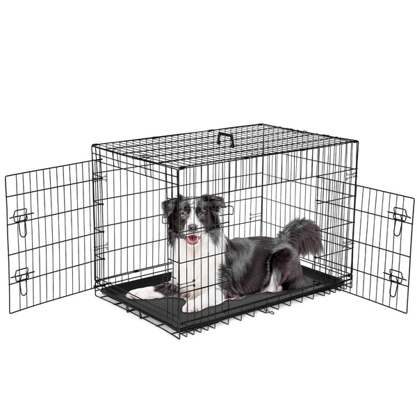 Sweetcrispy Dog Crate Double Door with Divider Foldable Indoor/Outdoor