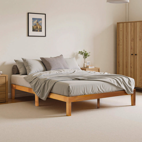 Sweetcrispy Minimalist Solid Wood Bed Frame for Bedroom