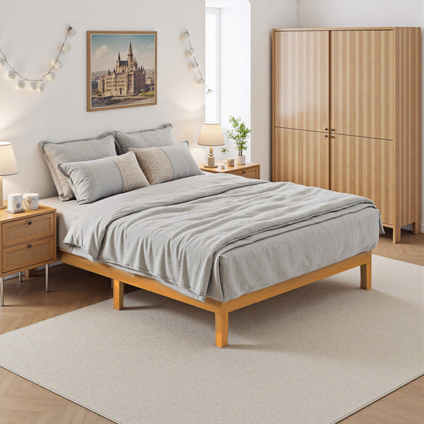 Sweetcrispy Minimalist Solid Wood Bed Frame for Bedroom