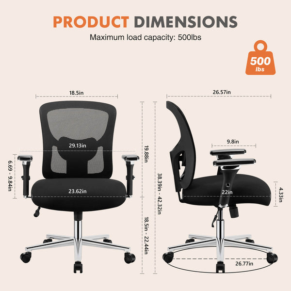 Sweetcrispy Office Chair with Adjustable Lumbar Support Oversized Cushion