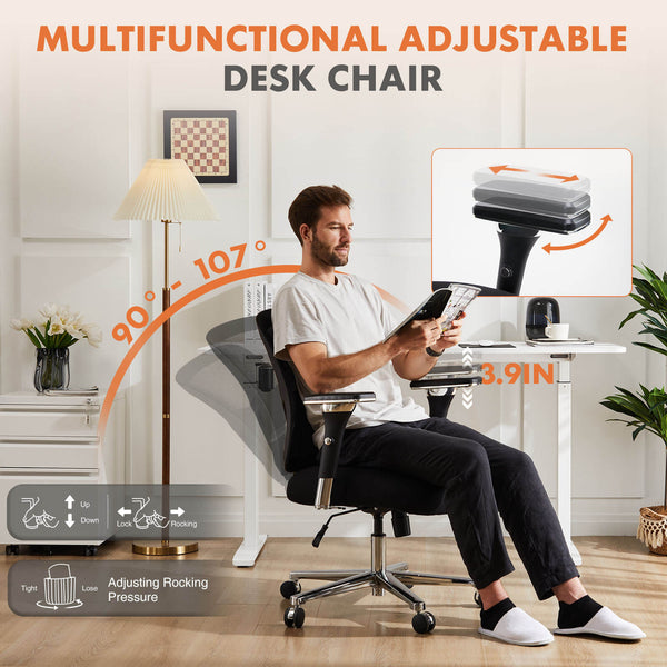 Sweetcrispy Office Chair with Adjustable Lumbar Support Oversized Cushion
