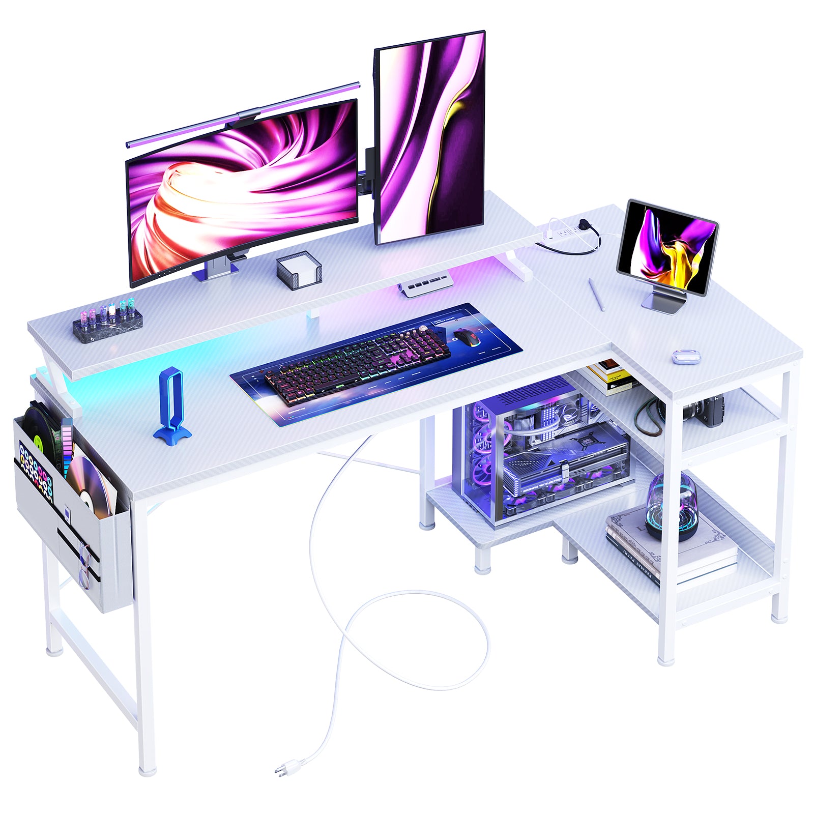 Sweetcrispy L-Shaped Gaming Desk with Monitor Stand, LED Lights & Power Outlets – sweetcrispy