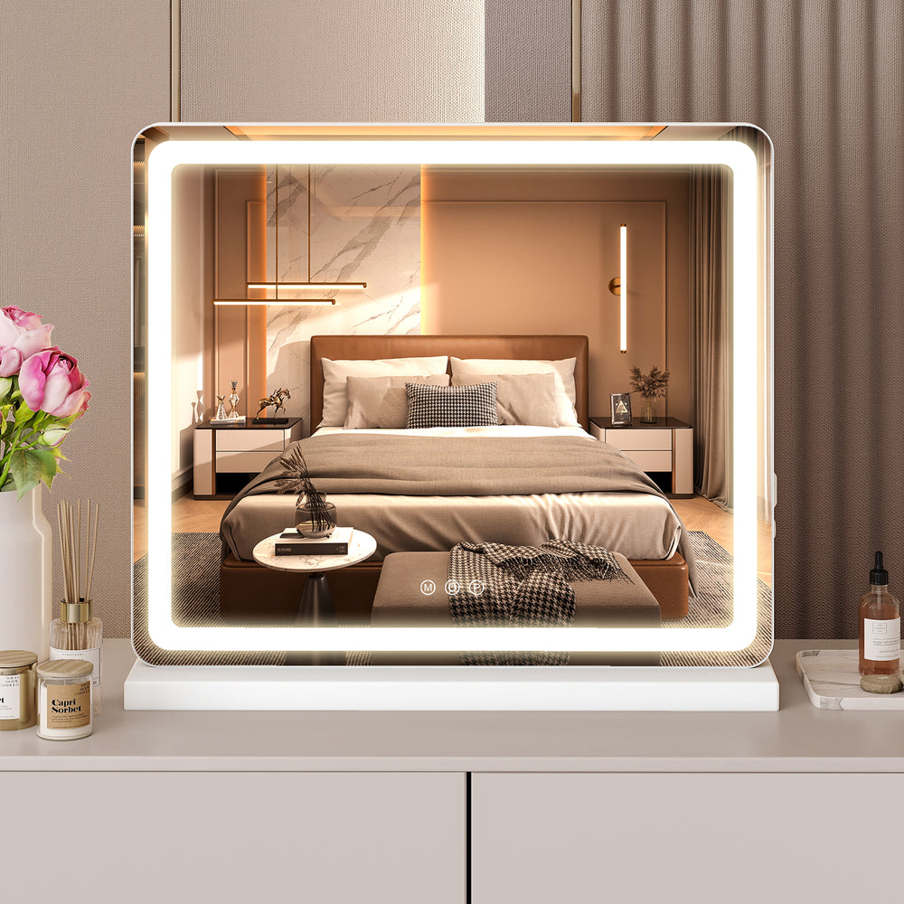 EDX Vanity Mirror with Lights, LED Makeup Mirror with Dimmable 3 Color Modes, Touch Screen Control Vanity Based Mirror Desk Mirror Square White