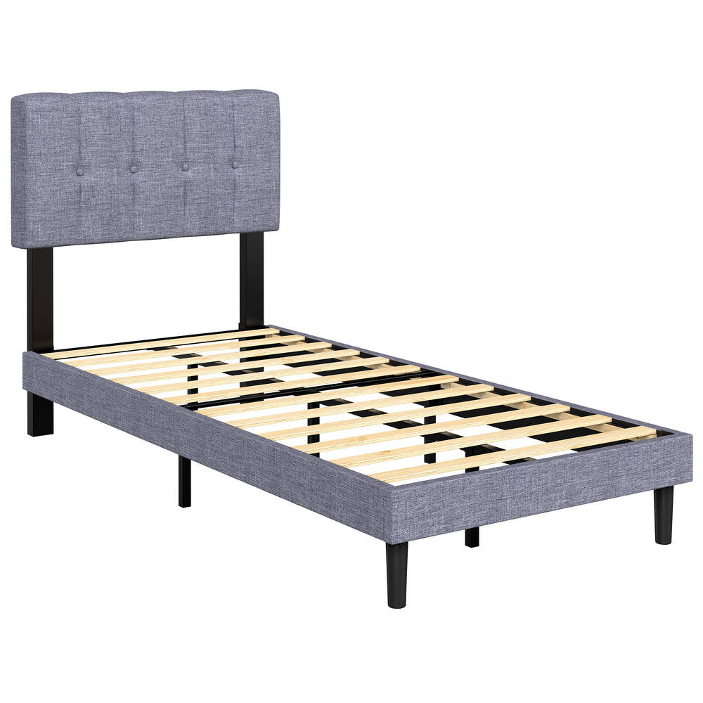 Sweetcrispy Fabric Upholstered Platform Bed Frame with Adjustable Headboard