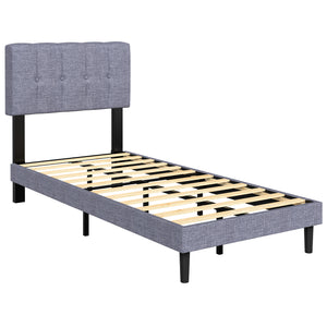 Sweetcrispy Fabric Upholstered Platform Bed Frame with Adjustable Headboard