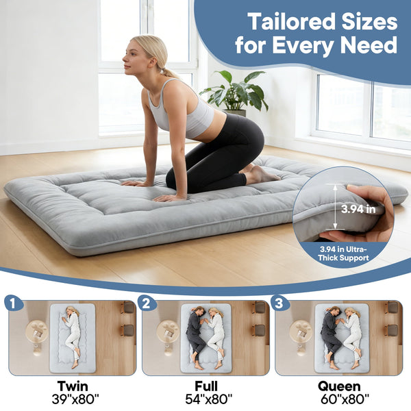 Sweetcrispy Japanese Floor Mattress with Washable Cover, Folding Memory Foam Sleeping Mat for Dorm, Camping & Guest Room