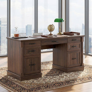 Sweetcrispy Farmhouse Executive Desk Wood Writing Desk with 7 Drawers