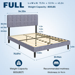 Sweetcrispy Fabric Upholstered Platform Bed Frame with Adjustable Headboard