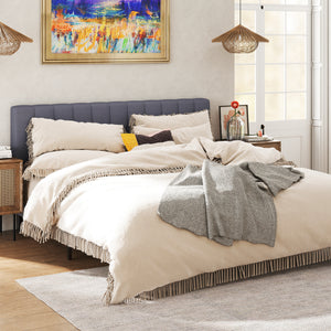 Sweetcrispy Fabric Upholstered Platform Bed Frame with Adjustable Headboard