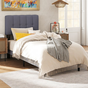 Sweetcrispy Fabric Upholstered Platform Bed Frame with Adjustable Headboard