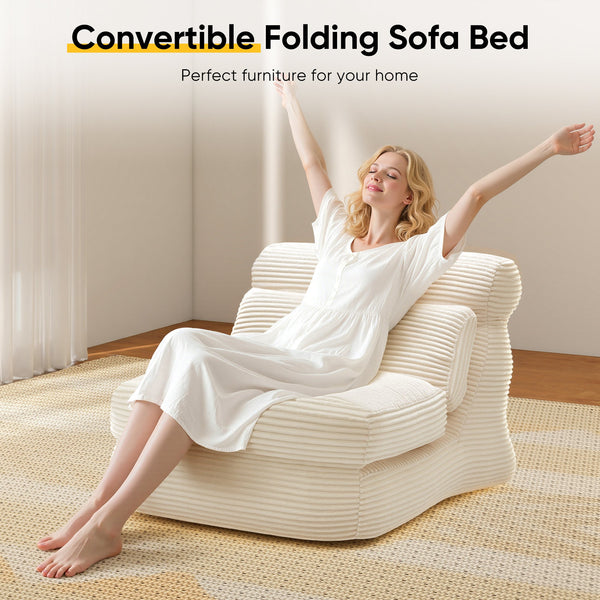 edx Folding Sofa Bed, 3 in 1 Convertible Sofa with Back Support, Portable Folding Chair Bed, Living Room Bedroom Comfortable Floor Sofa Lounge, Single Bed