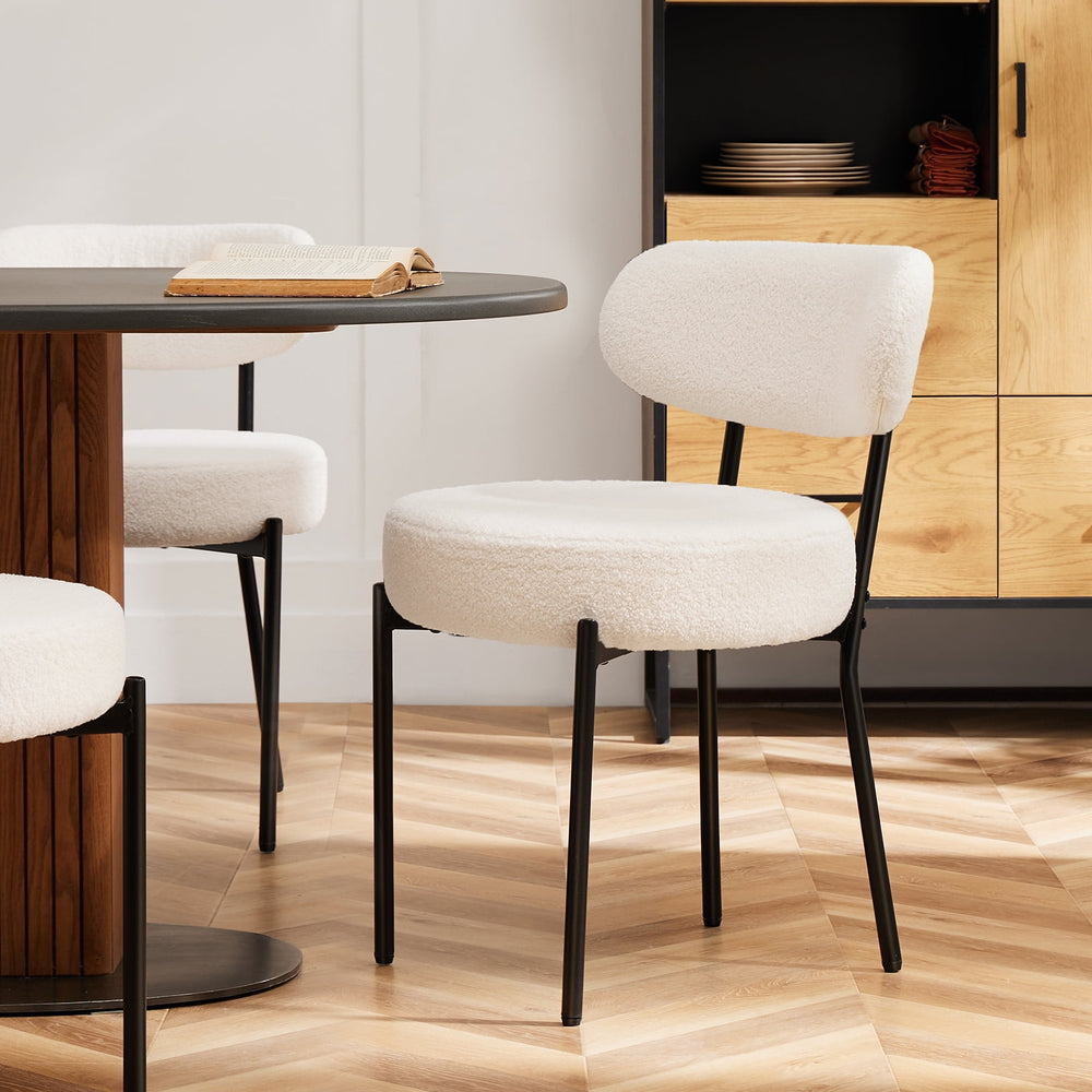 SWEETCRISPY Dining Chairs, Upholstered with Boucle Fabric, Ergonomic Backrest, Matte Black Metal Legs