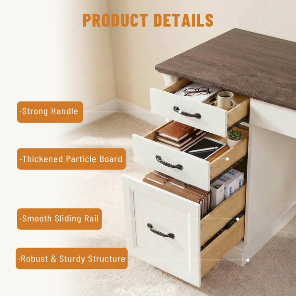 Sweetcrispy Farmhouse Executive Desk Wood Writing Desk with 7 Drawers