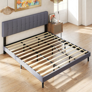 Sweetcrispy Fabric Upholstered Platform Bed Frame with Adjustable Headboard