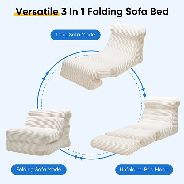 edx Folding Sofa Bed, 3 in 1 Convertible Sofa with Back Support, Portable Folding Chair Bed, Living Room Bedroom Comfortable Floor Sofa Lounge, Single Bed