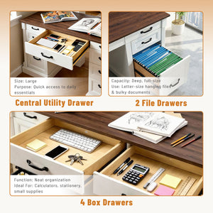 Sweetcrispy Farmhouse Executive Desk Wood Writing Desk with 7 Drawers