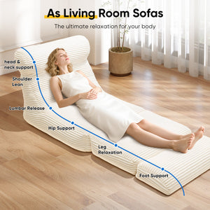 edx Folding Sofa Bed, 3 in 1 Convertible Sofa with Back Support, Portable Folding Chair Bed, Living Room Bedroom Comfortable Floor Sofa Lounge, Single Bed