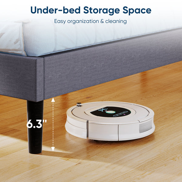 Sweetcrispy Fabric Upholstered Platform Bed Frame with Adjustable Headboard