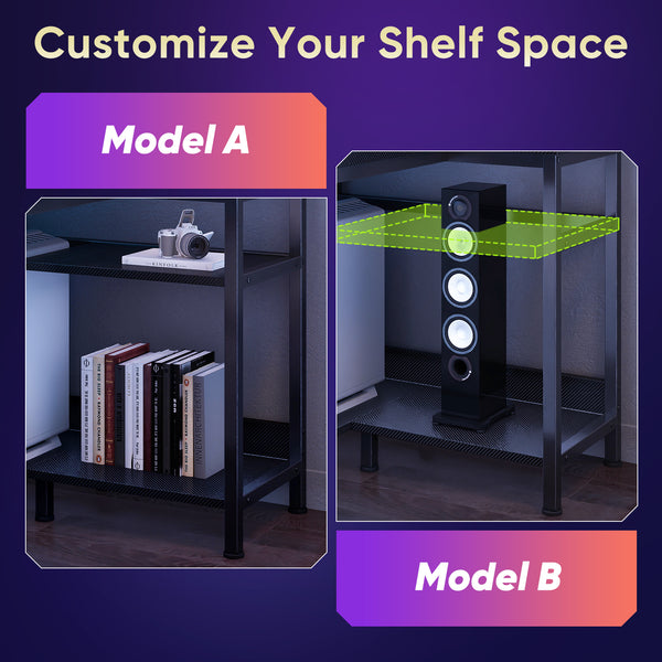 Sweetcrispy L-Shaped Gaming Desk with Monitor Stand, LED Lights & Power Outlets