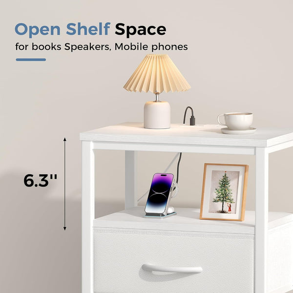 Sweetcrispy Adult 1-Drawer Nightstand with Charging Station, USB & Type-C Ports, Metal Frame