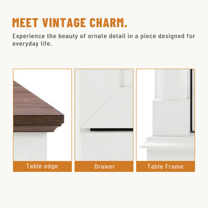 Sweetcrispy Farmhouse Executive Desk Wood Writing Desk with 7 Drawers