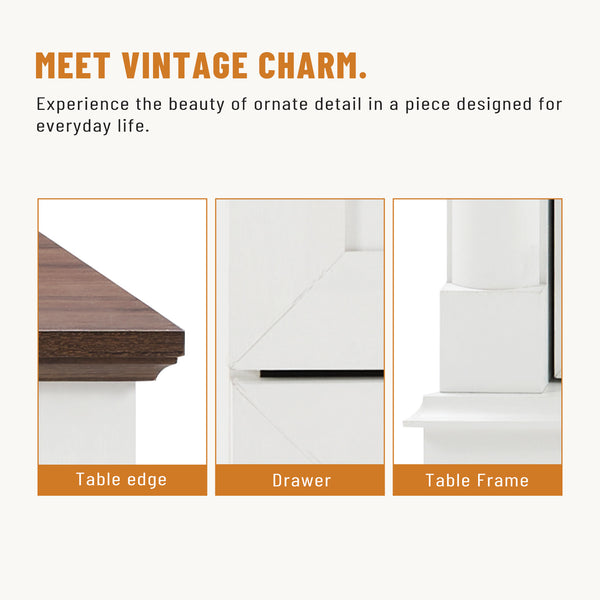 Sweetcrispy Farmhouse Executive Desk Wood Writing Desk with 7 Drawers