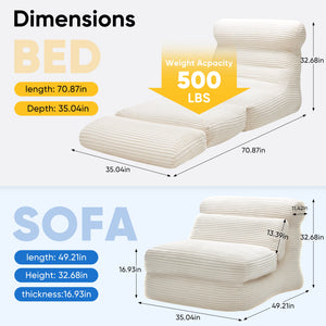 edx Folding Sofa Bed, 3 in 1 Convertible Sofa with Back Support, Portable Folding Chair Bed, Living Room Bedroom Comfortable Floor Sofa Lounge, Single Bed