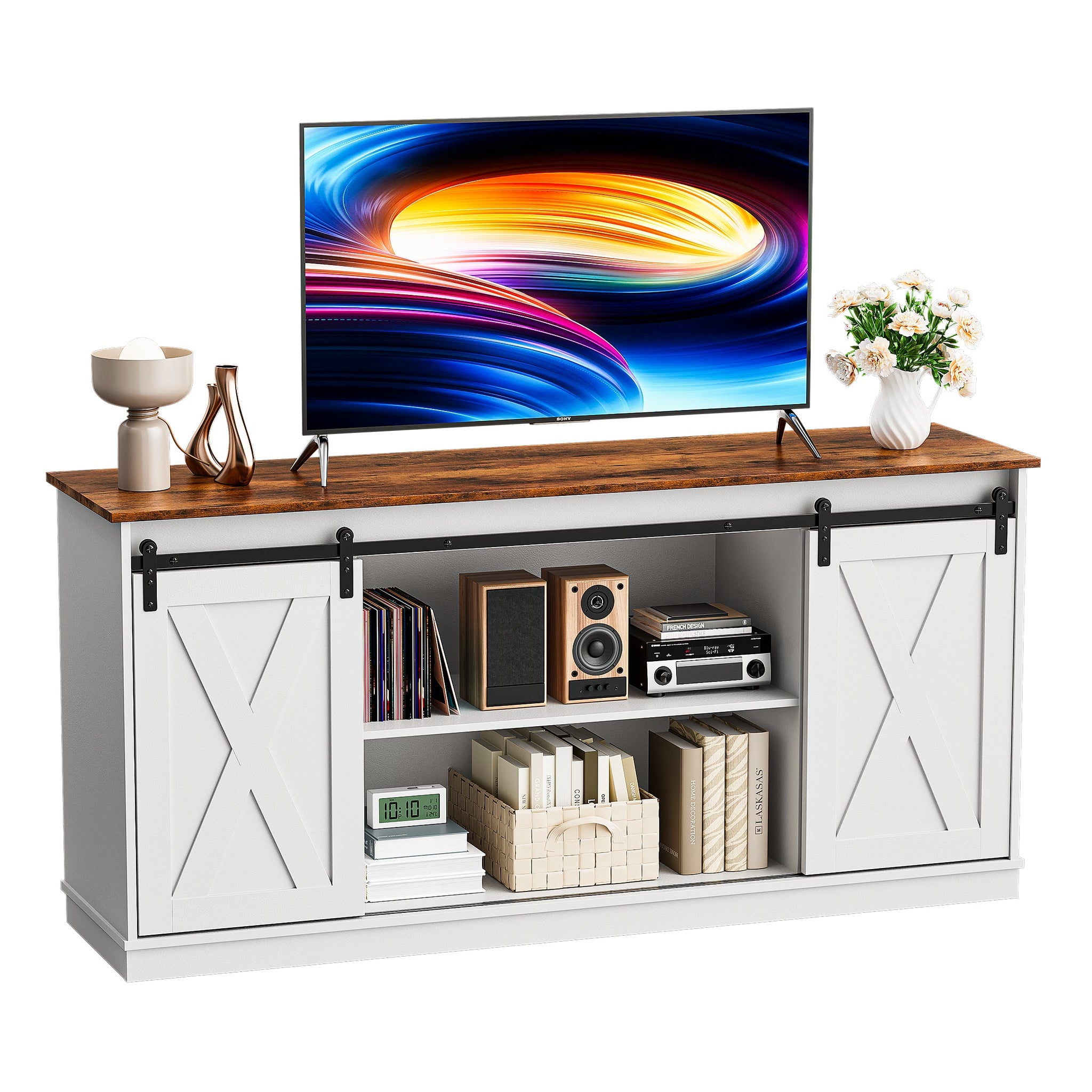 EDX TV Stand for 32-65 Inch TV Farmhouse Entertainment Center with Storage Cabinets – EDX