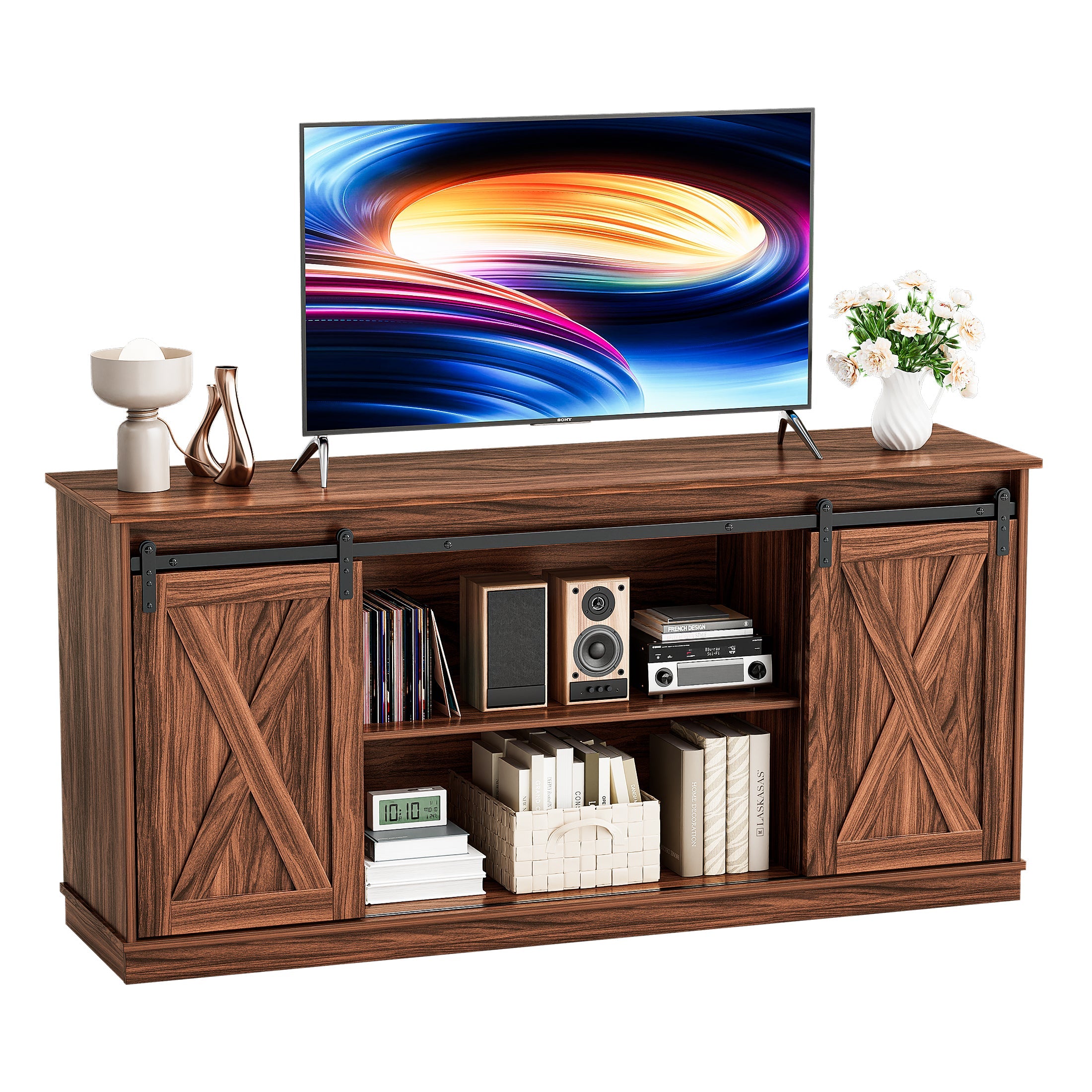 EDX TV Stand for 32-65 Inch TV Farmhouse Entertainment Center with Sto