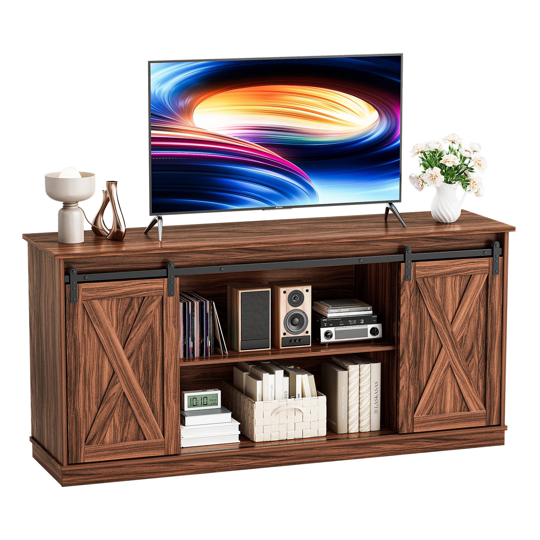 EDX TV Stand for 32-65 Inch TV Farmhouse Entertainment Center with Storage Cabinets – EDX