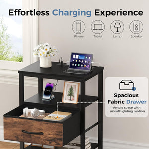 Sweetcrispy Adult 1-Drawer Nightstand with Charging Station, USB & Type-C Ports, Metal Frame