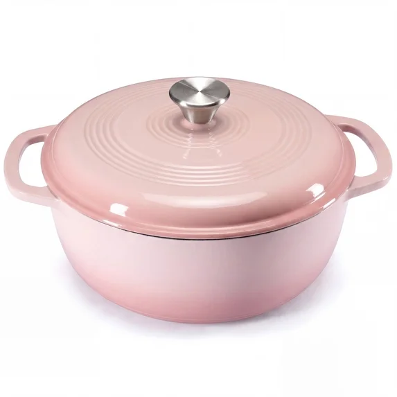 Sweetcrispy 6 Quart Enameled Cast Iron Dutch Oven, Moisture-Locking Lid, Dual Handles, Oven Safe, Blue
