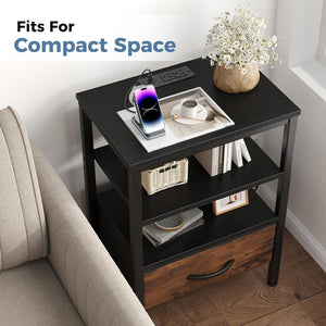 Sweetcrispy Adult 1-Drawer Nightstand with Charging Station, USB & Type-C Ports, Metal Frame