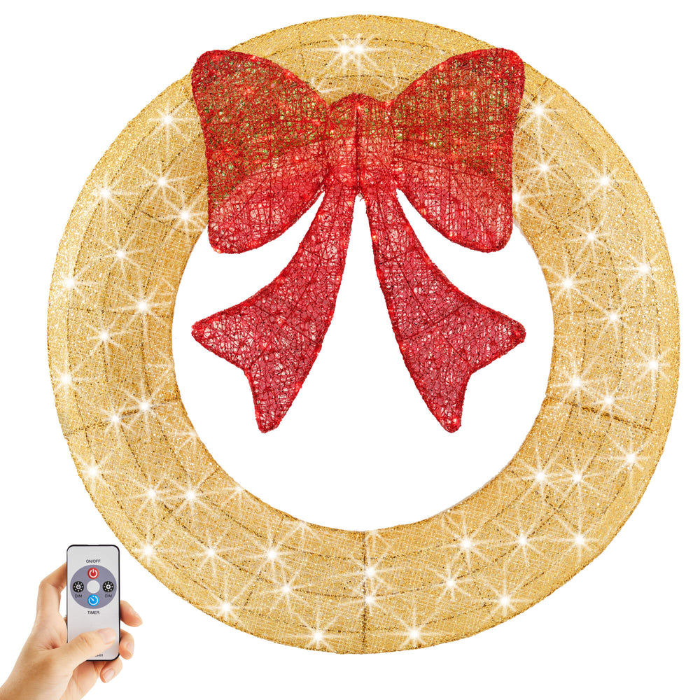 Sweetcrispy Illuminated Christmas Wreath - Outdoor Holiday Decor with Remote
