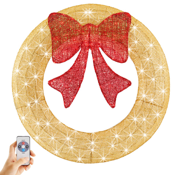 Sweetcrispy Illuminated Christmas Wreath - Outdoor Holiday Decor with Remote