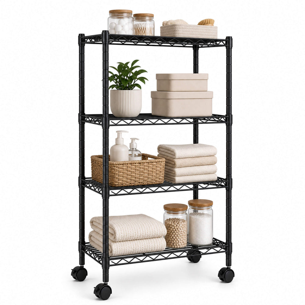 Sweetcrispy Heavy Duty Rolling Wire Storage Shelves for Kitchen/Pantry/Basement