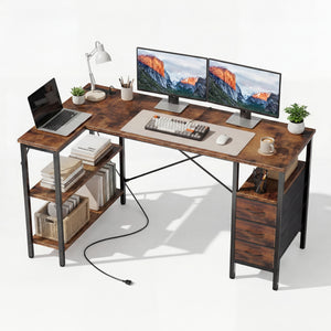 Sweetcrisppy L-Shaped Computer Desk with 3 Drawers and Power Outlets