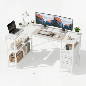 Sweetcrisppy L-Shaped Computer Desk with 3 Drawers and Power Outlets