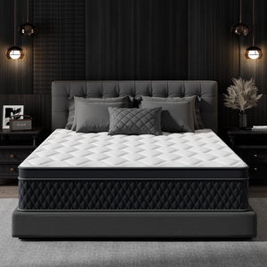 ZUNMOS Mattress, featuring a spring-foam hybrid design for effective pressure relief, CertiPUR-US certified for lasting support, boxed mattress, medium firmness.