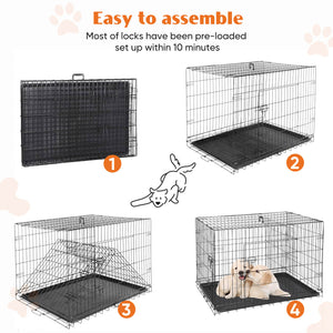 Sweetcrispy Dog Crate Double Door with Divider Foldable Indoor/Outdoor