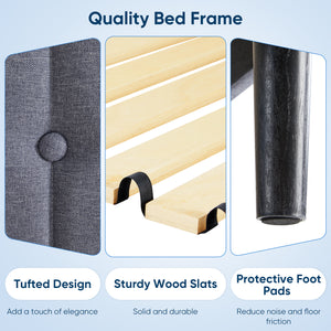 Sweetcrispy Fabric Upholstered Platform Bed Frame with Adjustable Headboard