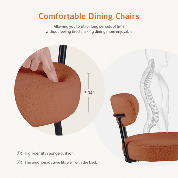 SWEETCRISPY Dining Chairs, Upholstered with Boucle Fabric, Ergonomic Backrest, Matte Black Metal Legs