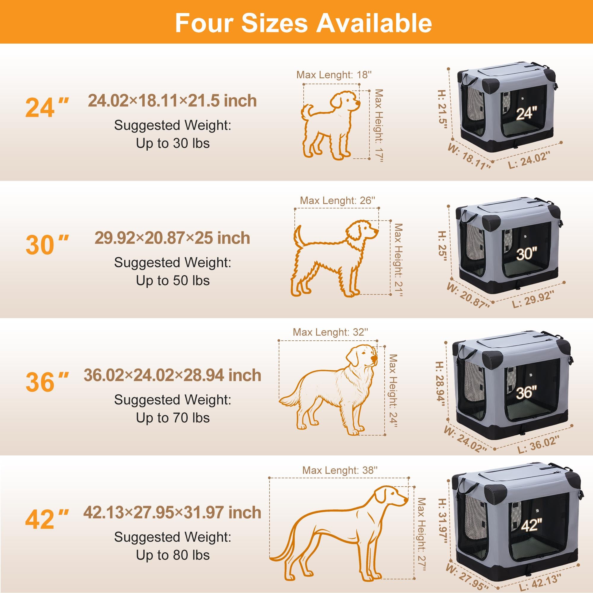 Sweetcrispy Portable Foldable Dog Crate, Soft-Sided Pet Carrier with M