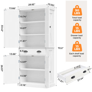 Sweetcrispy 72.2" Tall Kitchen Pantry Storage Cabinet with Adjustable Shelves and Drawer