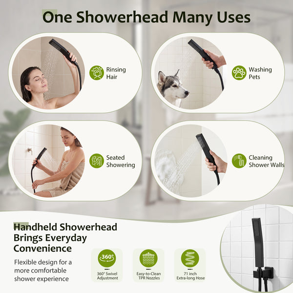 Sweetcrispy 304 Stainless Steel Wall Mount Shower Head and Handle Set, Anti-Rust, 360° Adjustable, Pressure Balanced, Temp Stable, High Flow Luxury Trim Kit‌
