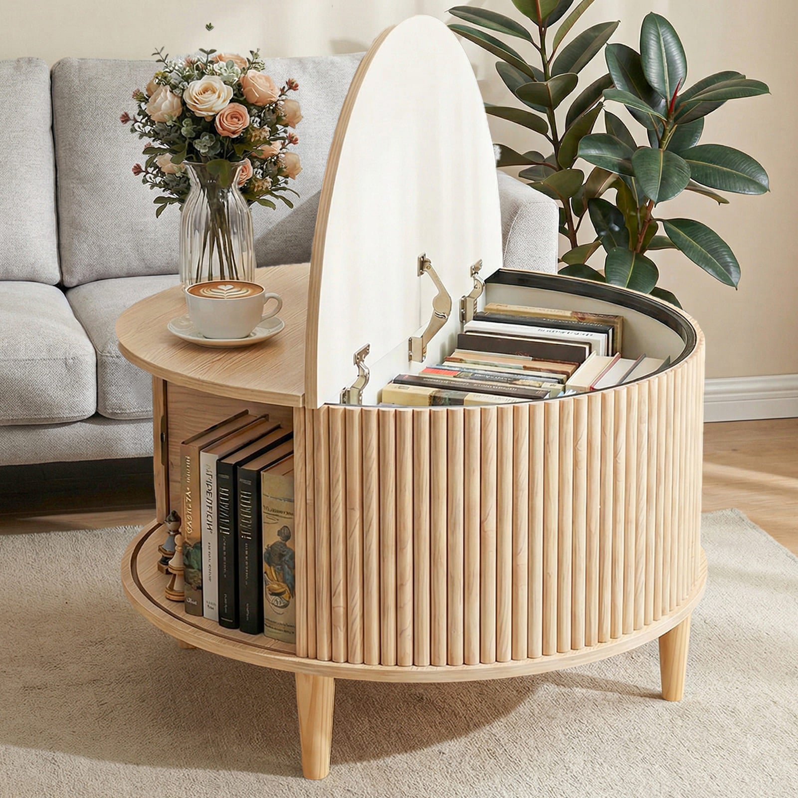 Sweetcrispy Round Flip-Top Coffee Table with Storage, Wood-Look Finish – sweetcrispy