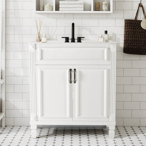 Sweetcrispy Modern Bathroom Vanity Cabinet with Sink, 2 Door and Multiple Drawers